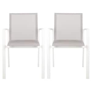 Negan Gray/White Stackable Metal Outdoor Dining Chair (2-Pack)