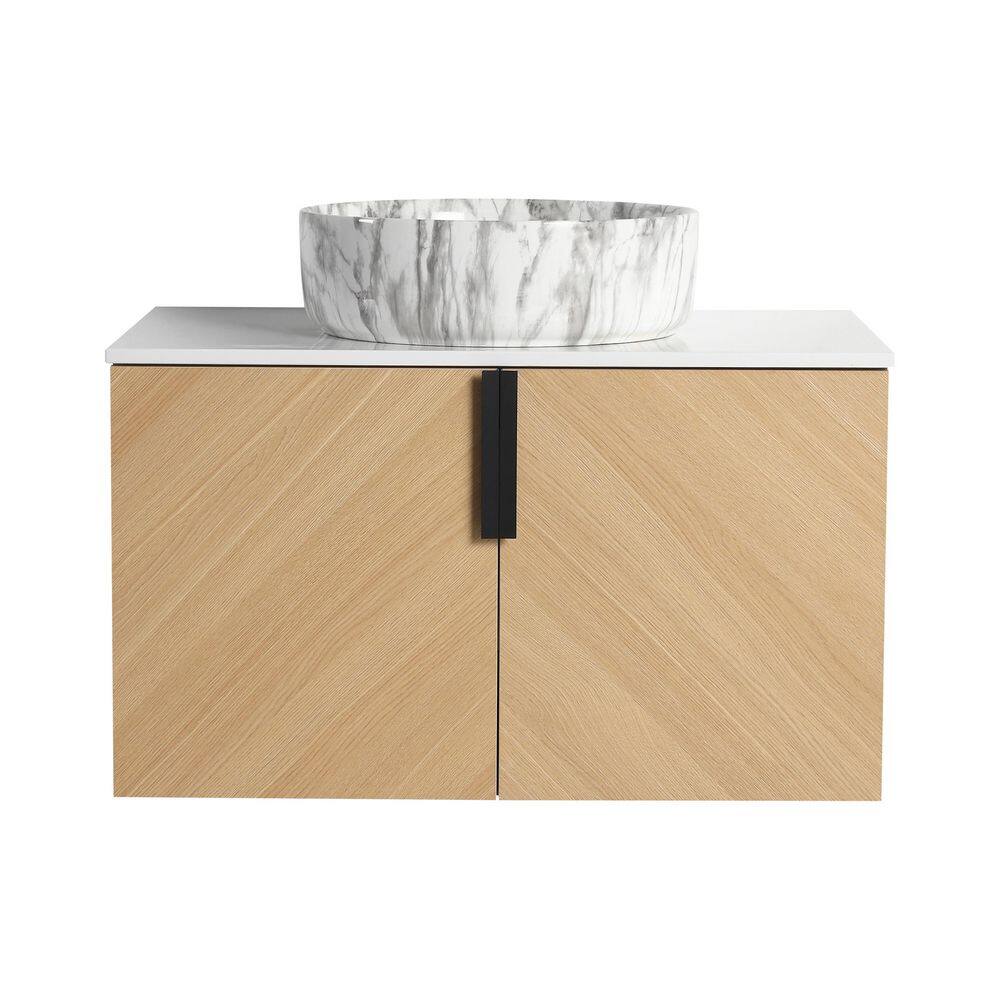 29.5 in. Floating Single Sink White Oak Bath Vanity with White Engineered Stone Top and Stone Gray Ceramic Basin price history on PriceWatchPro