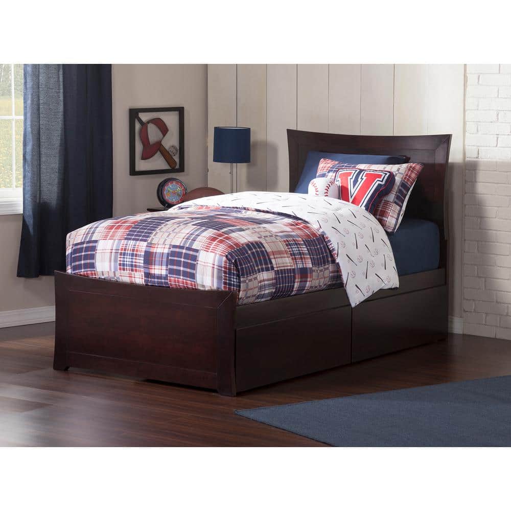 HAOYUN Metro Twin Size Platform Bed with Matching Footboard & Storage Drawers in Espresso