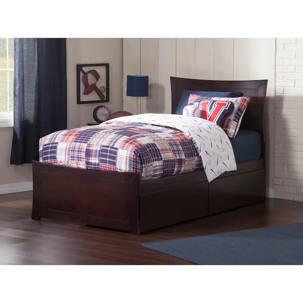 AFI Metro Espresso Twin Solid Wood Storage Platform Bed with Matching Foot Board with 2 Bed Drawers