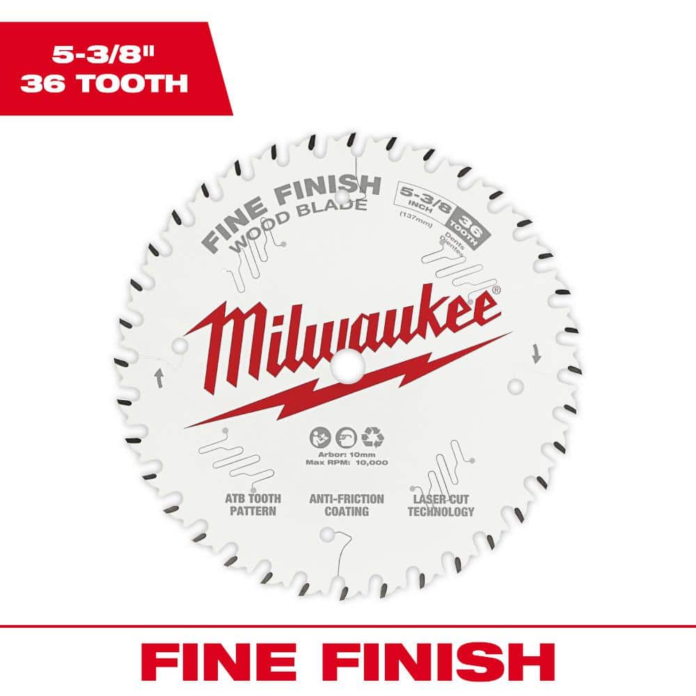 Milwaukee 5-3/8 in. x 36-Tooth Carbide Fine Finish Circular Saw Blade  48-40-0524 The Home Depot
