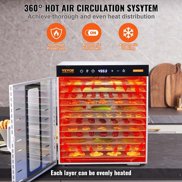 VEVOR VEVOR Food Dehydrator Machine, 6 Stainless Steel Trays, 700W