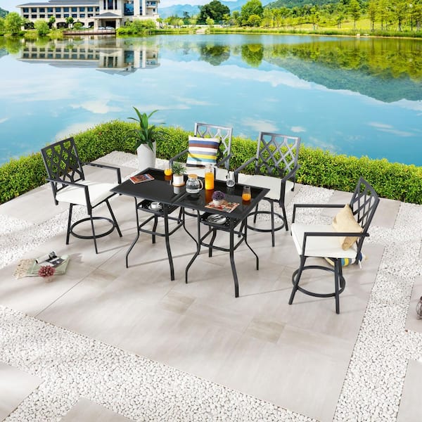 Patio Festival 6-Piece Metal Counter Height Outdoor Dining Set with Cream Cushions