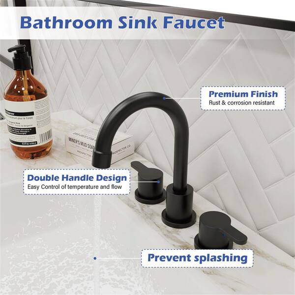 8 in. Widespread Double Handle Bathroom Faucet with Drain in Matte Black