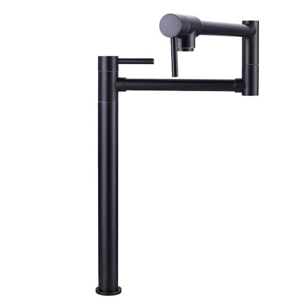 Brass Deck Mount Pot Filler Kitchen Faucet with 2-Handles and Swing Arms Folding Island Faucet in Oil Rubbed Bronze