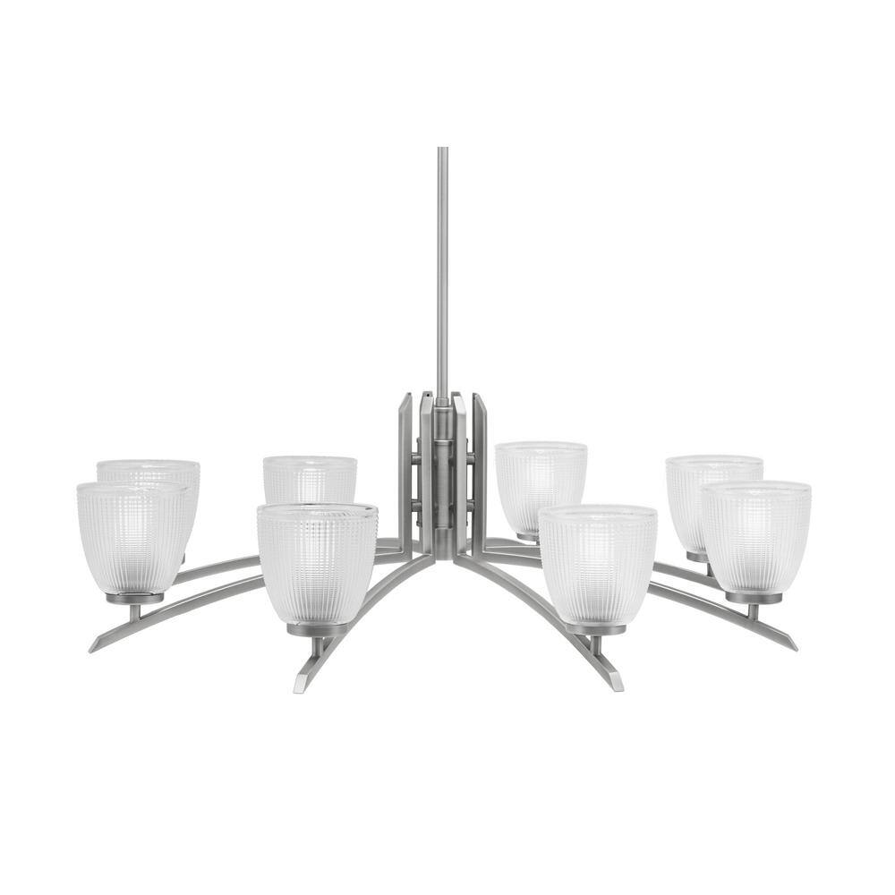 Siena 8-Light Graphite Chandelier, Round Chandelier with Clear Ribbed Glass