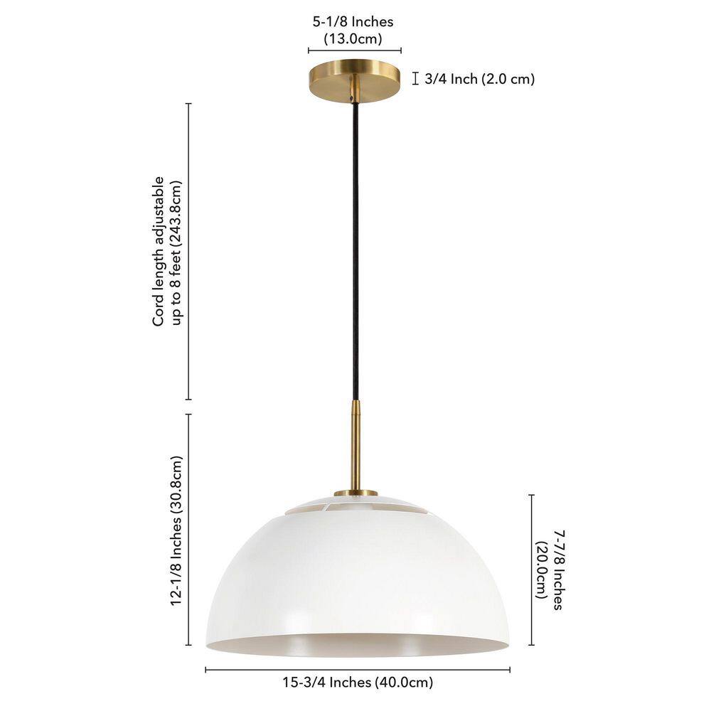 Jordyn 16" White and Brushed Brass Metal Pendant Light