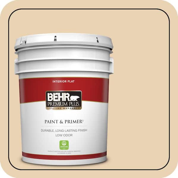 BEHR PREMIUM PLUS 5 gal. #S300-2 Powdered Gold Flat Low Odor Interior Paint & Primer