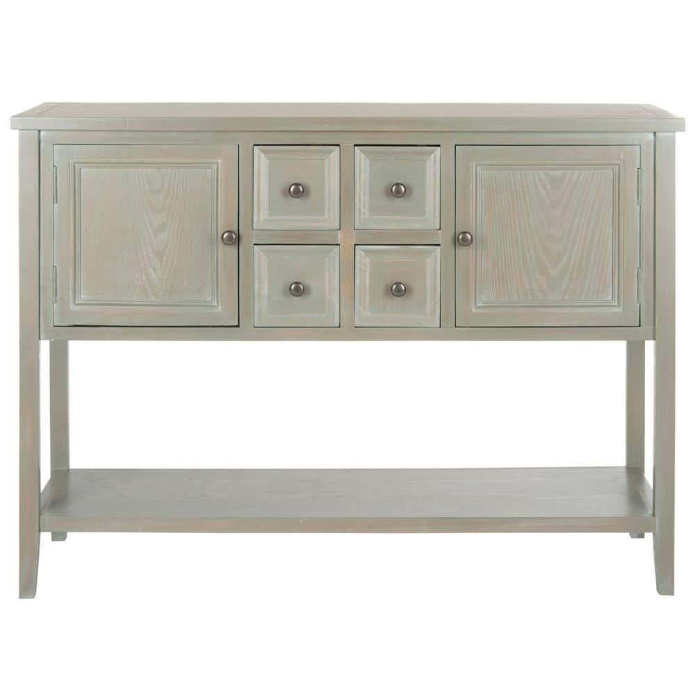 Transitional French Grey Sideboard with Open Shelf and Petite Drawers