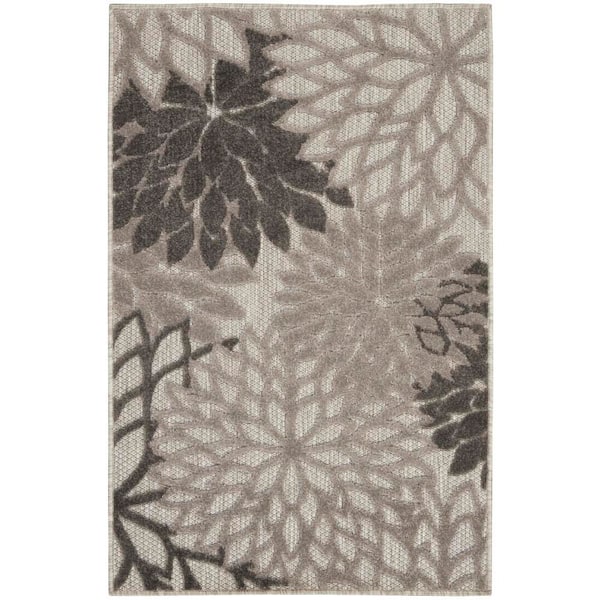 Nourison Aloha Gray doormat 3 ft. x 4 ft. Floral Modern Indoor/Outdoor Patio Kitchen Area Rug
