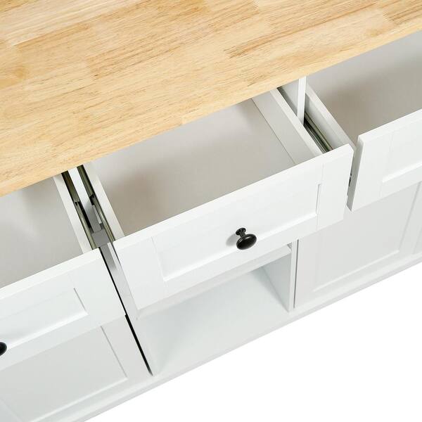 White Foldable Rubber Wood Drop-Leaf Countertop 53.1 in. W Kitchen