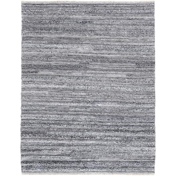 HomeRoots 10 x 14 Gray and Ivory Striped Area Rug