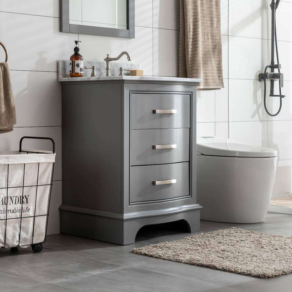 Gray 24'' Freestanding Single Vanity with Marble Top