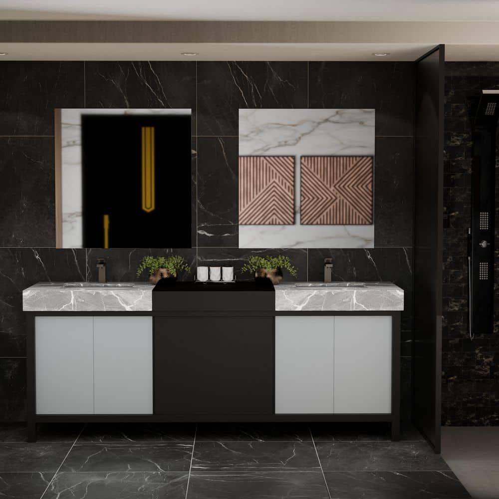 Zilara 84 in W x 22 in D Black and Grey Double Bath Vanity, Castle Grey Marble Top and 34 in Mirrors price history on PriceWatchPro