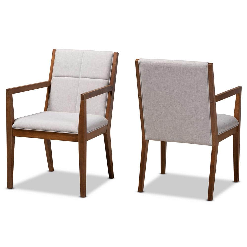 Theresa Greyish Beige and Walnut Mid-Century Modern Accent Chair