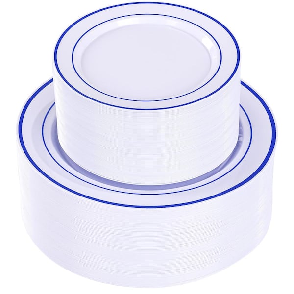100-Piece Royal Blue Disposable Plastic Plate Set Includes 50 10 in Dinner Plates and 50 7 in Dessert