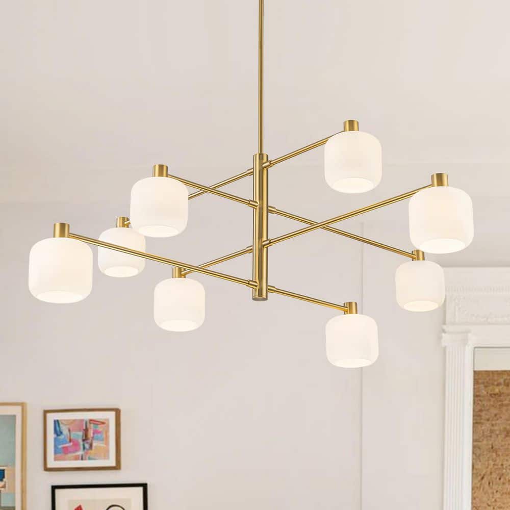 Orin 50 in. 8-Light Modern Mid-Century Brushed Gold Branch Large Chandelier with Cylinder Opal Glass Shades price history on PriceWatchPro