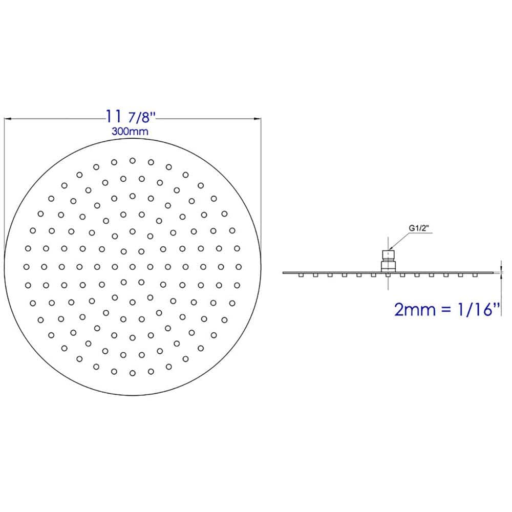Ultra Thin Round Stainless Steel Rain Shower Head, 12-inch
