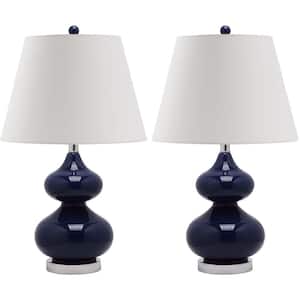 Eva 24 in. Navy Double Gourd Glass Table Lamp with Off-White Shade (Set of 2)
