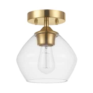Harrow 8 in. 1-Light Matte Brass Semi-Flush Mount Ceiling Light with Clear Glass Shade