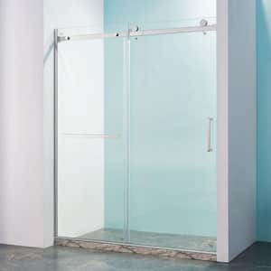 Buck 56-60 in. W x 75 in. H Single Sliding Semi-Frame Shower Door in Brushed Nickel with 8 mm Thick SGCC Tempered Glass