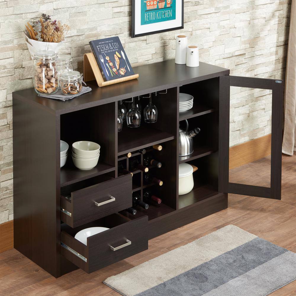 Espresso Wooden Chic Server with Wine and Glass Storage