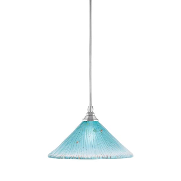 Unbranded Sparta 100-Watt 1-Light Chrome Shaded Pendant Light Mini Pendant with Teal Crystal Glass and No Bulb Included