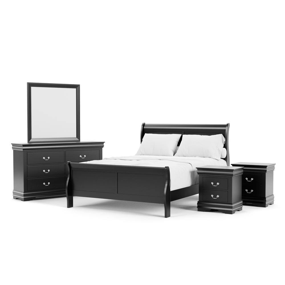 Furniture of America 5Piece Burkhart Black Wood Queen Bedroom Set with 2Nightstands and