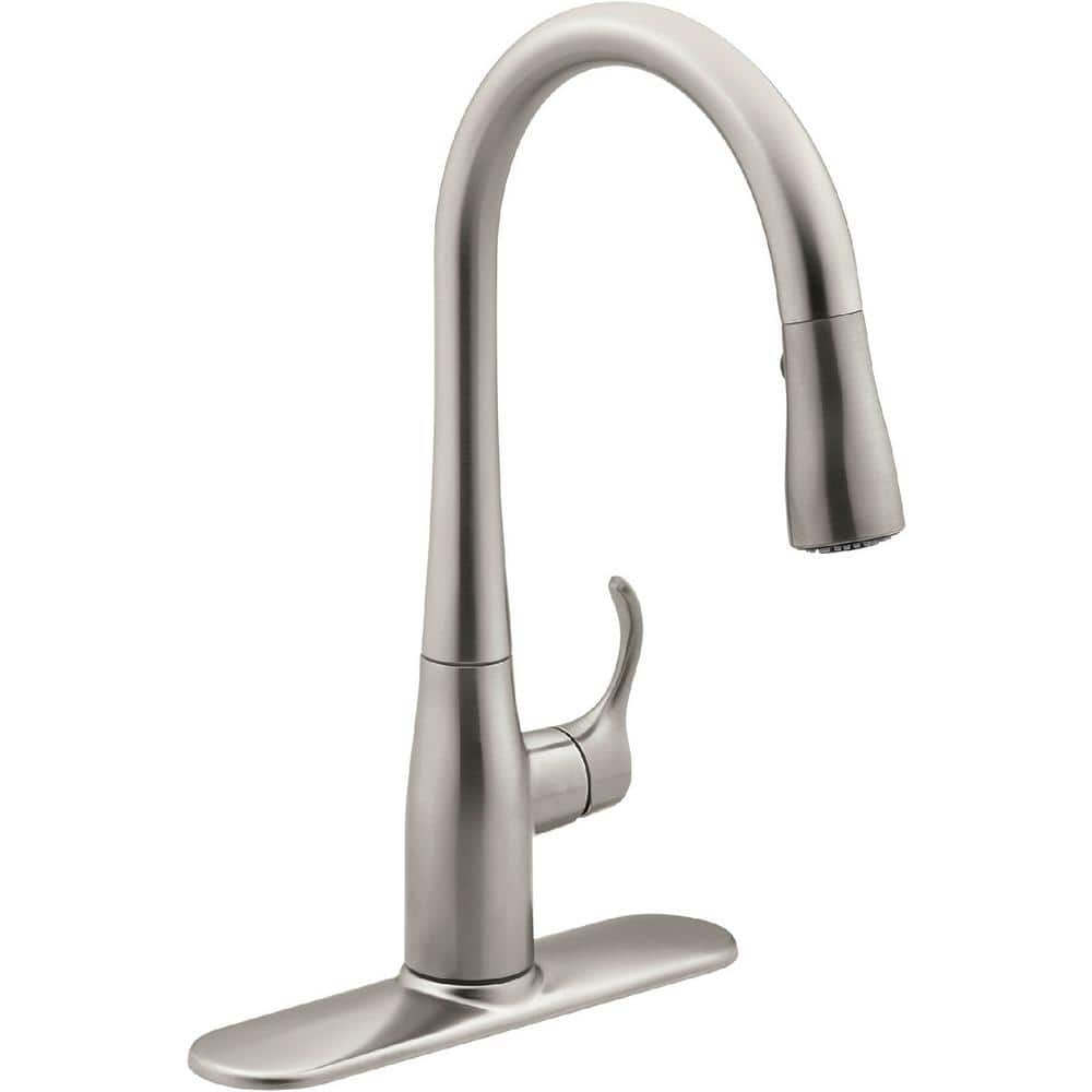 KOHLER Simplice Single Handle Pull Down Sprayer Kitchen Faucet in Vibrant  Stainless with DockNetik and Sweep Spray K 20 VS