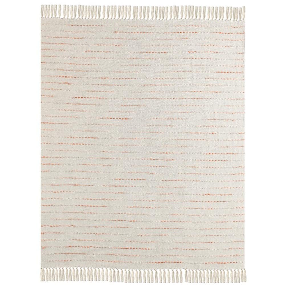 Jasmine Interwoven 50 in. x 60 in. Peach/Cream Shimmer Stripe Woven Fringe 