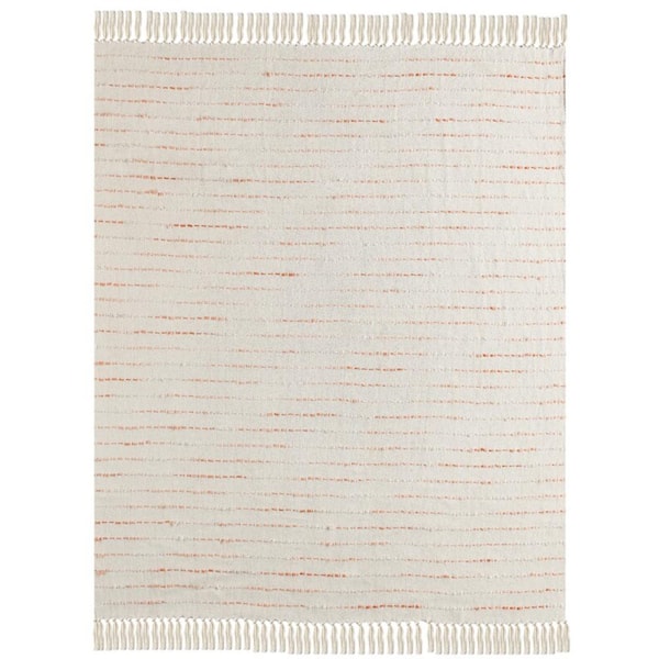 Unbranded Jasmine Interwoven 50 in. x 60 in. Peach/Cream Shimmer Stripe Woven Fringe Throw Blanket