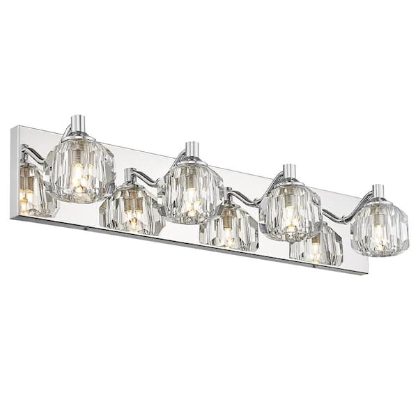 pasentel Modern 22.25 in. 4-Light Chrome Bathroom Vanity Light Over Mirror with Crystal Shade