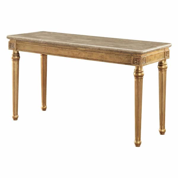 HomeRoots Mariana 22 in. Gold Rectangle Marble Coffee Table