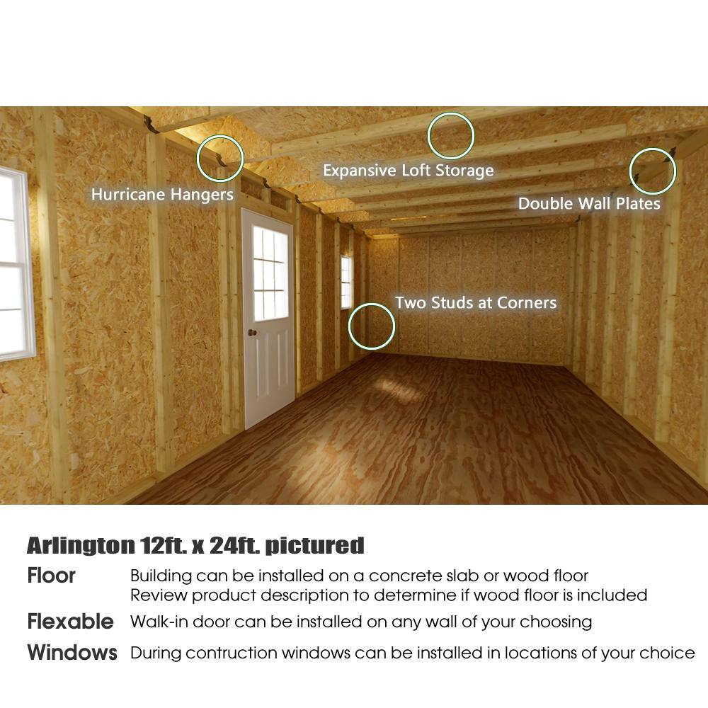 Arlington 12' x 24' Gray Wood Storage Shed Kit with Windows