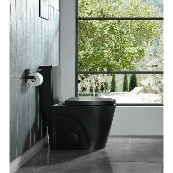 Abruzzo One-Piece Toilet 1.1 GPF/1.6 GPF Dual Flush Elongated Toilet with Soft Closing Seat in Glossy White