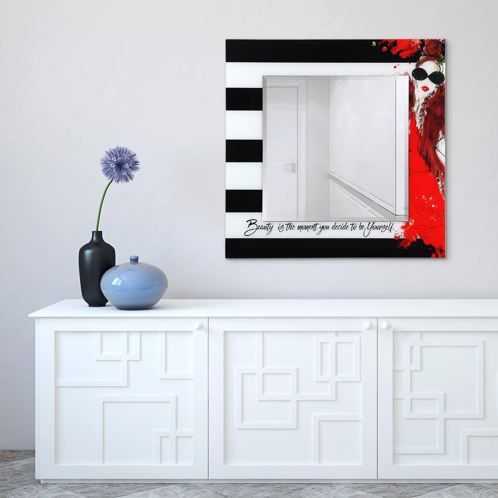 Elegant 36" Square Frameless Beveled Mirror with Fashion Art Glass