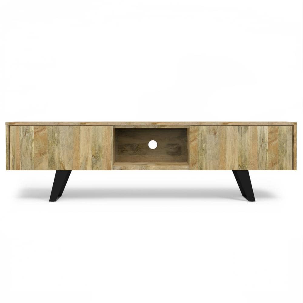 Lowry Natural Mango Wood 72" TV Media Stand with Cabinet