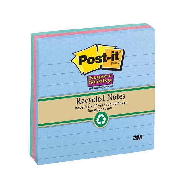 3M Post-It 4 in. x 4 in. Assorted Tropical Colors Recycled Super Sticky Notes (1-Pack of 3-Pads)