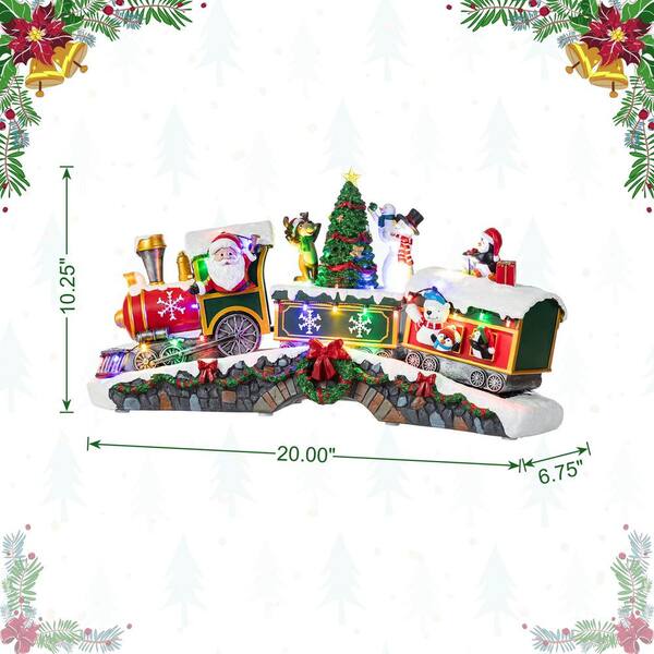 Glitzhome 10.25 in. Lighted Santa Train Resin Christmas Village