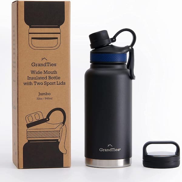GrandTies Insulated Coffee Mug with Handle - Sliding Lid for Splash-proof 16 oz Wine Glass Shape Thermos Tumbler with Double Walled Vacuum Stainless