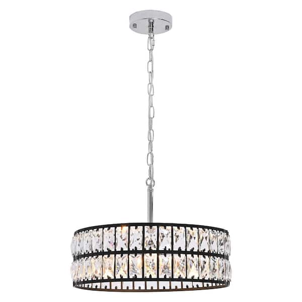 Rviezza 5-Light Black chrome Crystal Chandelier with Drum Shade for Living Room, Entryway, Kitchen Island