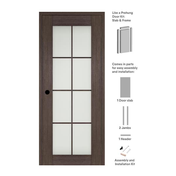 Belldinni 30 in. x 80 in. Vona Right-Hand 8-Lite Frosted Glass Veralinga Oak Wood Composite Single Prehung Interior Door