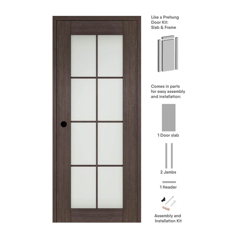 36 in. x 84 in. Vona Right-Hand 8-Lite Frosted Glass Vera Linga Oak Wood Composite Single Prehung Interior Door price history on PriceWatchPro