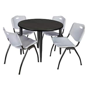 Trueno 36 in. Round Ash Grey and Black Wood Breakroom Table and 4-Grey 'M' Stack Chairs (Seats 4)