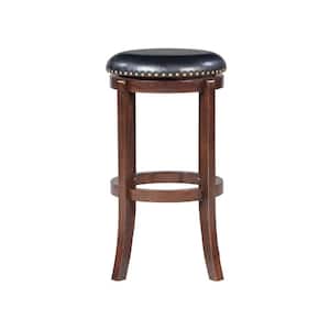 24 in. Brown and Black Low Back Wood Frame Barstool with Faux Leather Seat