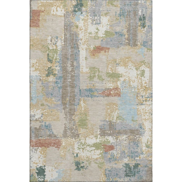 Mayfield Premium Machine Washable Abstract AMF2212 Beige 3 ft. x 5 ft. Area Rug