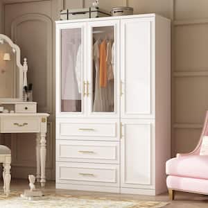 2-Combination White Wood 47.6 in. W 4-Door Big Armoires with 2-Hanging Rods, 3-Drawers, Shelves 74.8 in. H x 19.3 in. D
