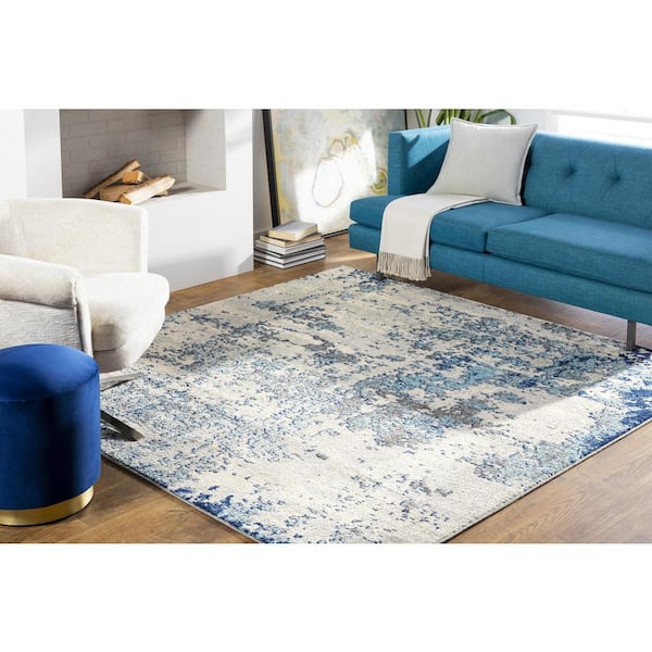 Yamikani Aqua 6 ft. 7 in. Square Distressed Abstract Area Rug