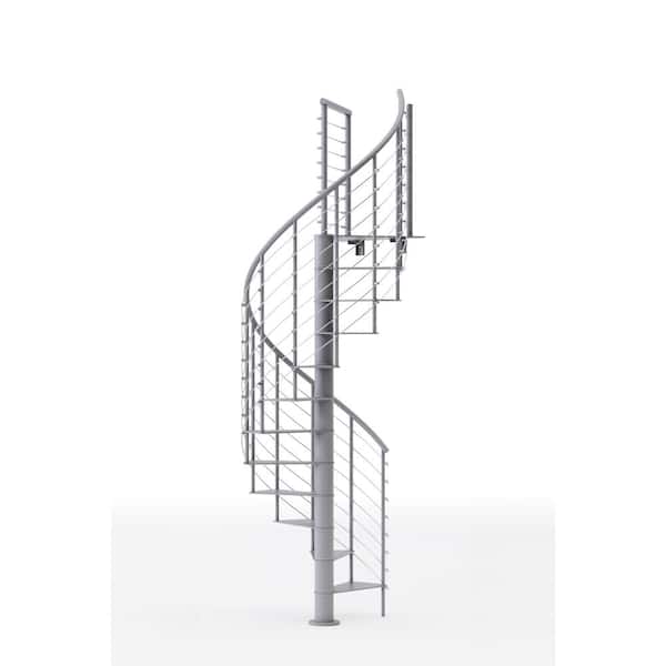 Mylen STAIRS Hayden Gray Interior 42in Diameter, Fits Height 127.5in - 142.5in, 1 42in Tall Platform Rail Spiral Staircase Kit
