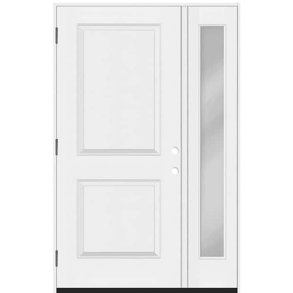 Steves & Sons Legacy 49 in. x 80 in. 2 Panel Squaretop RHOS Unfinished White Fiberglass Prehung Front Door w/Clear 10 in.SL 6-9/16Jamb